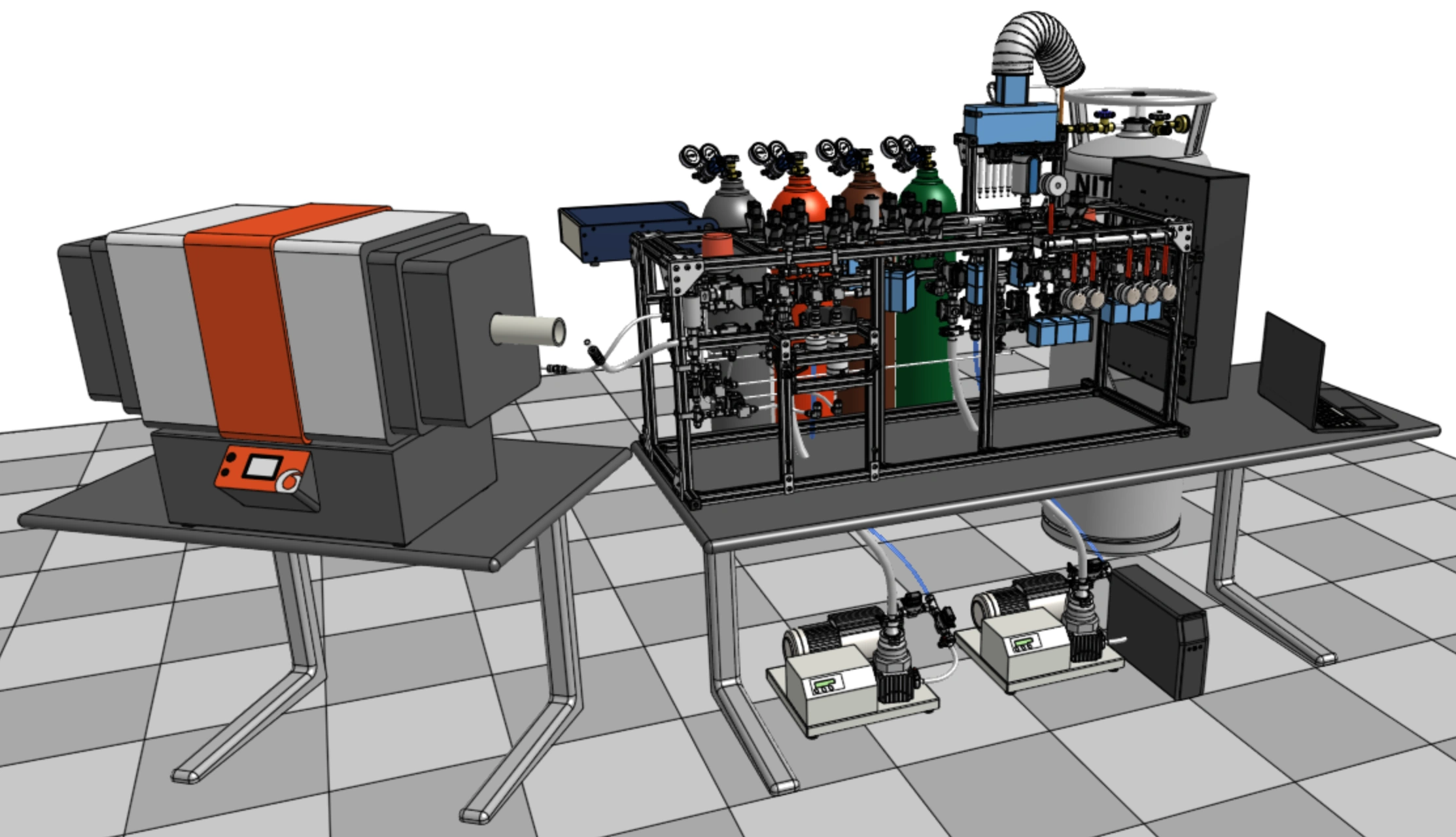 Custom CEGS with Tube furnace and flow-through inlets, and dual, toggling coil traps